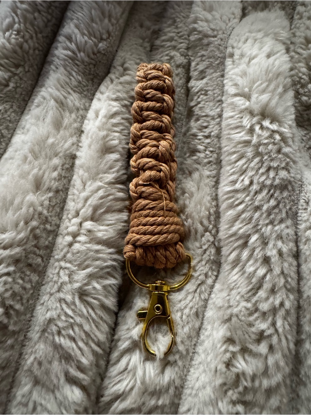 Handmade macrame keychain wristlet.